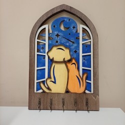 Portachiavi da parete in legno appendichiavi da muro - Cane e Gatto