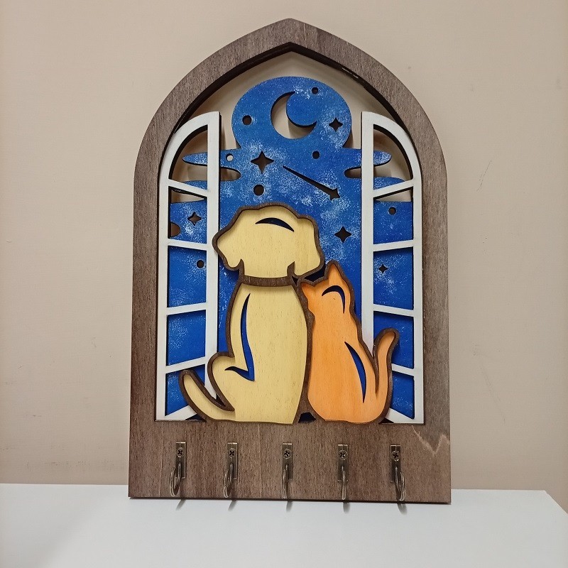 Portachiavi da parete in legno appendichiavi da muro - Cane e Gatto